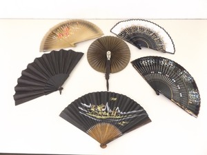 lot 90 image: Lot of 5 Antique etc. Hand Painted etc. Hand Held Asian Fans