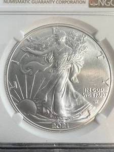 lot 02 image: 2021 AMERICAN SILVER EAGLE TY.2 NGC MS70