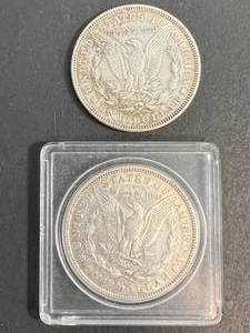 lot 17 image: 2 US MORGAN SILVER DOLLARS 1921D-S