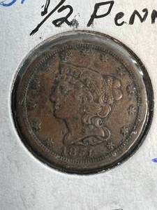 lot 35 image: 1851 US HALF CENT