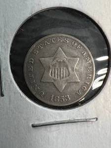 lot 38 image: 1853 US 3 CENT SILVER