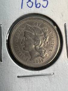 lot 43 image: 1865 US 3 CENT NICKEL