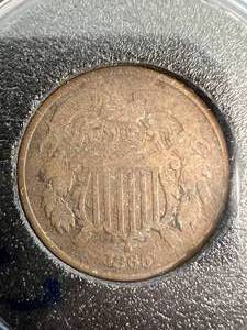 lot 49 image: 1865 US 2 CENT PIECE IN AIRTITE