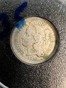 lot 54 image: 1865 US 3 CENT NICKEL IN AIRTITE