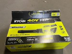 lot 31 image: RYOBI 40V HP Brushless Whisper Series 190 MPH 730 CFM Cordless Battery Jet Fan Leaf Blower with (2) 4.0 Ah Batteries & Charger