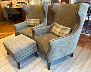 lot 1 image: Two Elegant Bernhardt Interior Chairs and Ottoman