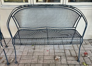 lot 127 image: Marvelous Metal Bench, Chair and 2 Side Table Grouping