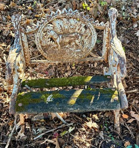 lot 149 image: Charming Metal Chairs with Wooden Seats
