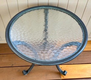 lot 160 image: Petite Brown Jordan Glass Top Table