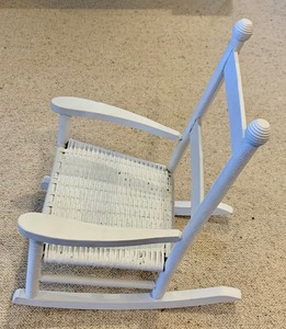 lot 55 image: Antique 1920s Childs White Wood and Wicker Rocking Chair
