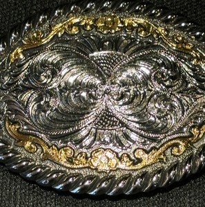 lot 188 image: Brilliant Silver Plated Belt Buckle with Golden Accents