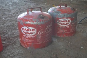 lot 24 image: set of two metal gas cans 5 gal Eagle brand