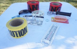 lot 60 image: assortment of cautiondanger tapes, fuses, flashers, thermometers