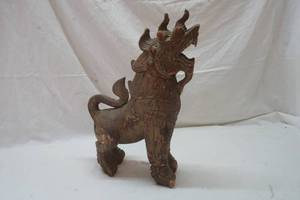 lot 407 image: vintage wood carved jewel lion