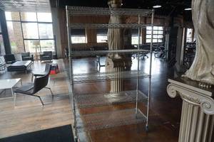 lot 22 image: Wheeled Stainless Steel 6 Level Adjustable Shelving Rack