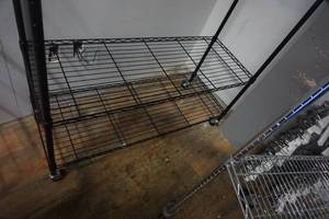 lot 24 image: Wheeled StorageShelving Rack With Cloths Rod