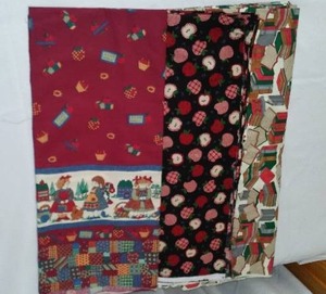 Cotton Fabric. Books, Apples, School Kid
