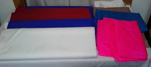 Nylon Fabrics. Blues, Red, White.