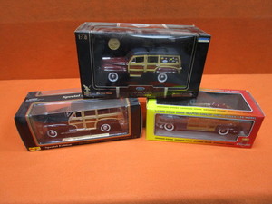 (3) 118th Diecast 48 Chevy Fleetmaster Woody, 48 Ford Woody, 48 Chrysler Town & Country