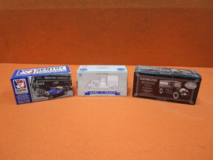 (3) Diecasts Havoline 27 Graham Panel Delivery Truck, Model A Pickup, Sentry Hardware 28 Chevy National AB Series Sports Cabriolet