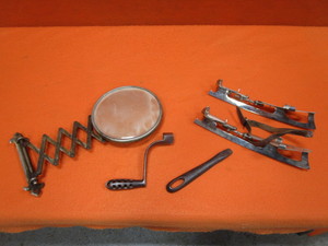 Vintage Mirror, Skates, Stove Handles