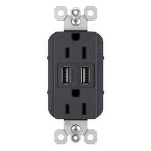 lot 170 image: Legrand radiant 15 Amp 125 Volt Duplex Outlet with 3.1 Amp USB, Graphite