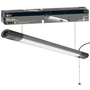 lot 201 image: Commercial Electric 42 in. 64-Watt Equivalent Integrated LED Black Brushed Nickel Shop Light Bluetooth Speakers Workbench Garage 3600 Lumens