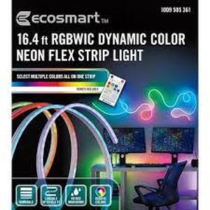 lot 64 image: EcoSmart 16.4 ft. RGBWIC Dynamic Color Changing Dimmable Linkable Plug-In LED Neon Flex Strip Light with Remote Control