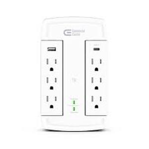 lot 21 image: Commercial Electric 6-Outlet Wall Mounted Swivel Surge Protector with USB, White