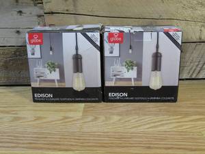 lot 114 image: Lot of Two Globe Electric 1-Light Vintage Edison Matte Black Mini Pendant
