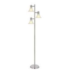 lot 242 image: Hampton Bay 64-12 in. Brushed Nickel Floor Lamp with 3 Plastic Bell Shades