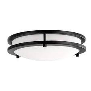 lot 235 image: Hampton Bay Flaxmere 12 in. Matte Black Dimmable Integrated LED Flush Mount Ceiling Light with Frosted White Glass Shade