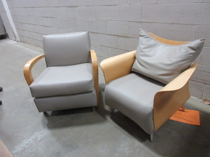 lot 749 image: COMTEMPORARY LOUNGE CHAIRS WITH WOOD FRAMES
