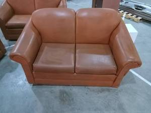 3 piece VinylLeather Seating - 2 Love Seats and 1 Couch - Used see images