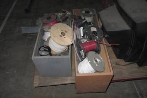 2 Wooden Organizer Cubbies Full of Copper Wire Spools-Stranded, Solid, & Low Voltage
