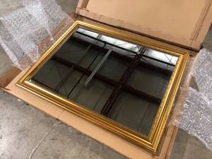 lot 12 image: Parlor Gold 452 in. x 352 in. Bathroom Vanity Mirror by Amanti Art Customer Returns See Pictures