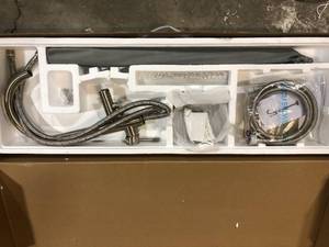 lot 45 image: KEENEY Belanger Single-Handle Freestanding Tub Faucet with Hand Shower in Brushed Nickel   Customer Returns See Pictures