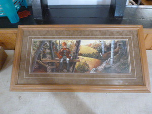 lot 52 image: Boy Hunting in Woods with Deer Framed Print