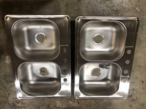 Lot of 2 Dayton 33 in. 4-Hole Double Bowl Drop-In Stainless Steel Kitchen Sink Customer Returns See Pictures