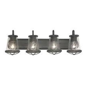 Lot of Home Decorators Collection Georgina 30 in. 4-Light Weathered Iron Industrial Rustic Vanity with Clear Seeded Glass Shades and Cage Accents  Customer Returns See Pictures