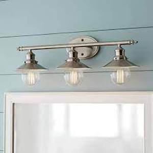 Lot of Home Decorators Collection Glenhurst 25 in. 3-Light Industrial Farmhouse Brushed Nickel Bathroom Vanity Light Fixture with Metal Shades   Customer Returns See Pictures