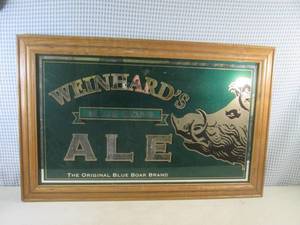 lot 2 image: (A-4) Framed Weinhards Blue Boar Ale Bar Mirror 32 W x 20 14 H