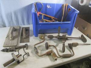 lot 71 image: (F-1) Assorted Vintage Tools Etc In Large Organizer Bin