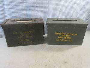 lot 74 image: (CSB) 2 Vintage Metal Ammo Boxes