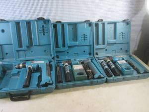 lot 81 image: (A-3) 3 Makita Cordless Drills with 5 Assorted Batteries and 2 Chargers in Cases