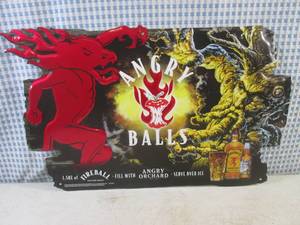 lot 105 image: (FS) Angry Orchard Angry Balls Fireball Tin Bar Sign - New - 17 12 x 10 12