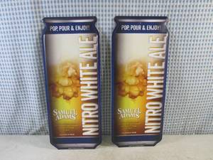 lot 106 image: (FS) 2 Samuel Adams Nitro White Ale Beer Can Shaped Tin Bar Signs - New - 15 12 x 6 38