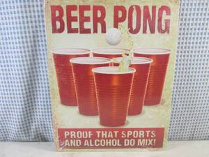 lot 113 image: (FS) Beer Pong Tin Sign - New In Plastic Wrap - 11 12 x 16