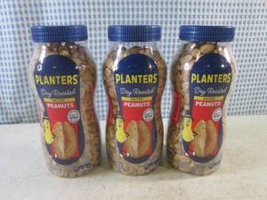 lot 197 image: (B-2) 3 Jars of Planters Dry Roasted Salted Peanuts Best by Dec 2023