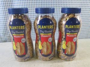 lot 198 image: (B-2) 3 Jars of Planters Dry Roasted Salted Peanuts Best by Dec 2023